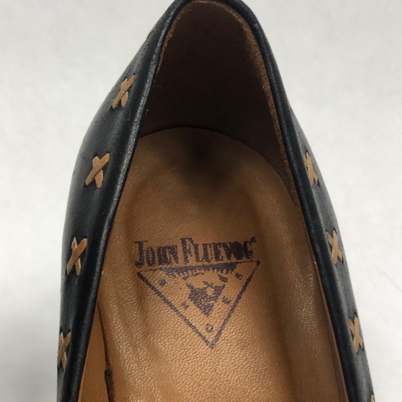 John Fluevog Black Heels with Tan Stitching - Picture 5 of 11